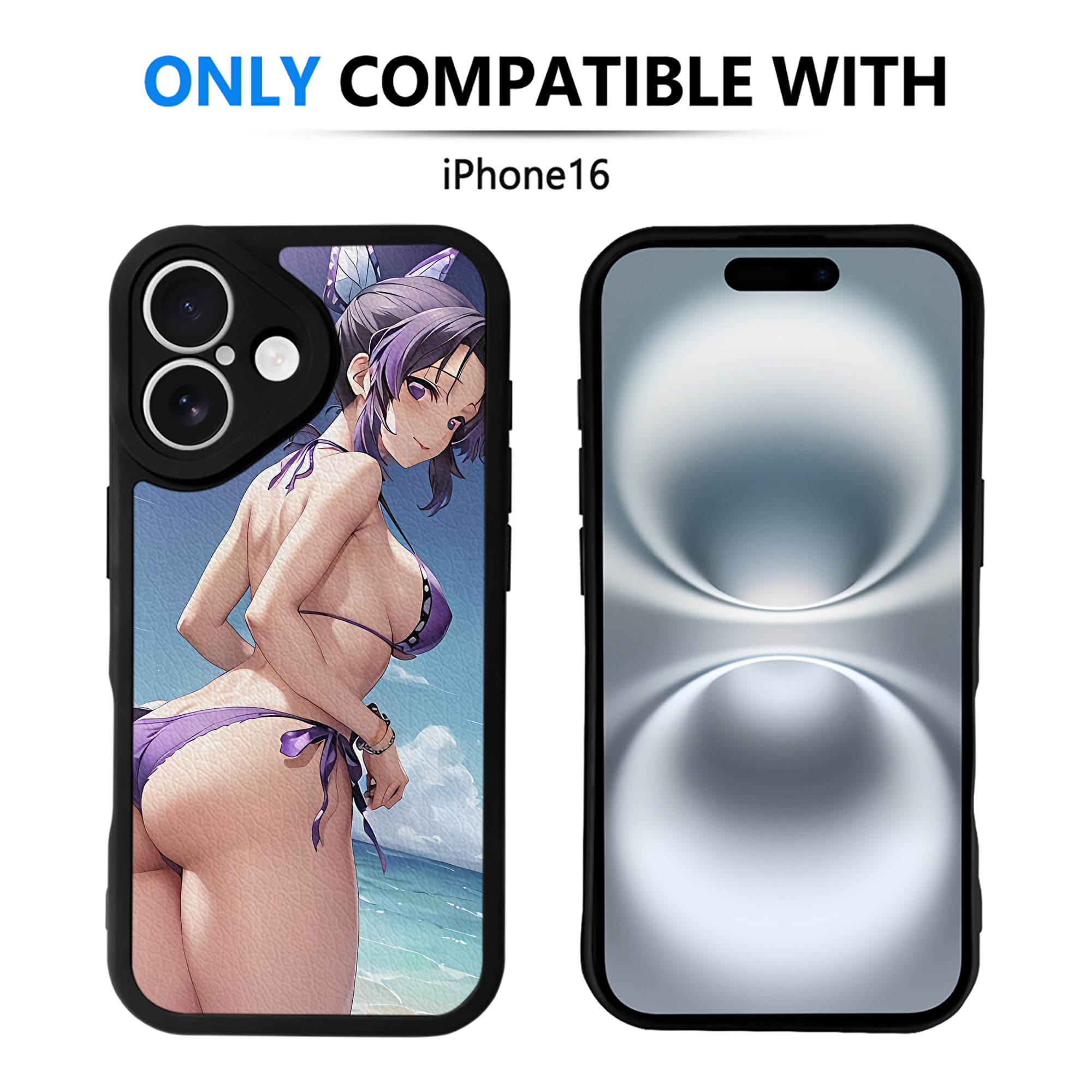 （画像用） 鬼滅の刃（きめつのやいば）蟲柱-胡蝶 しのぶ／こちょう しのぶ Kochou Shinobu 【iPhone 16シリーズ対応】シリコンスマホケース（レザー調） 材質：シリコン
